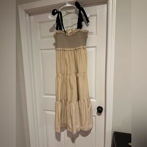 Chic Cream Maxi Dress with Black Straps